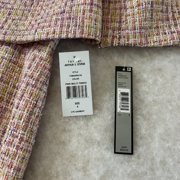 Tahari ASL Pink, Purple, Cream Woven Tweed Skirt Suit. Size 4. New with Tags - Picture 4 of 16
